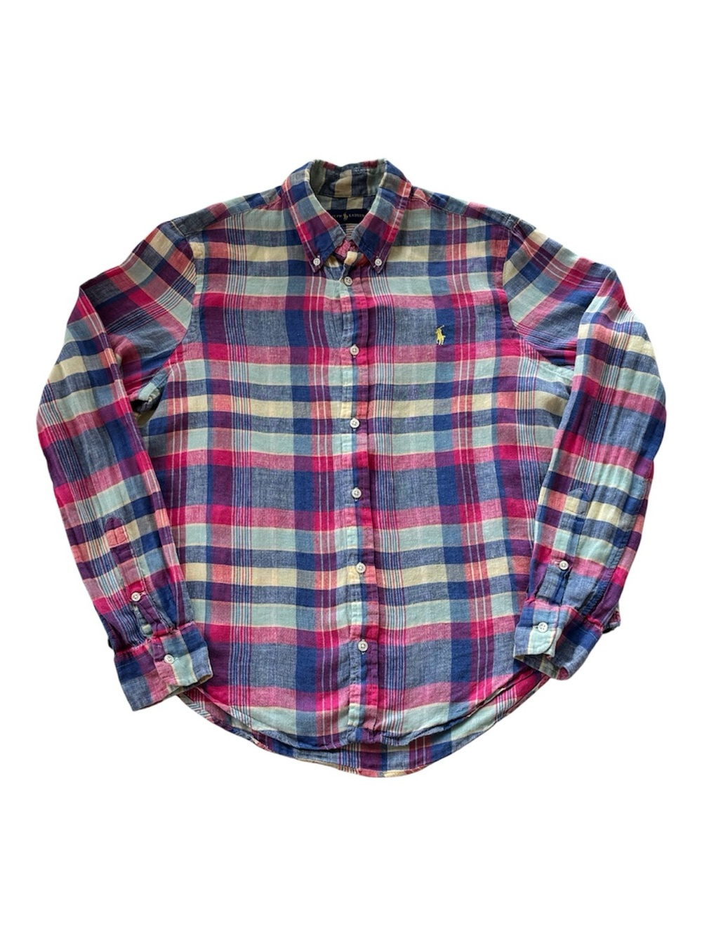 Polo Ralph Lauren Linen Plaid Button Front Shirt Mens L Preppy Coastal